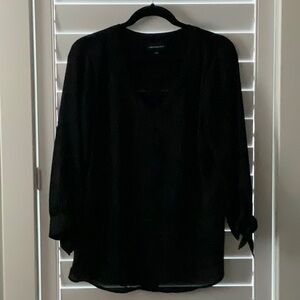 FORTUNE+IVY Collyn Mixed Material Blouse- L, black